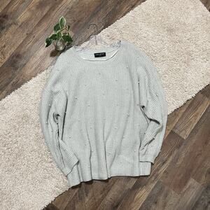 Lane Bryant Size 22/24 Gray Pearl Embellished Pullover Sweater